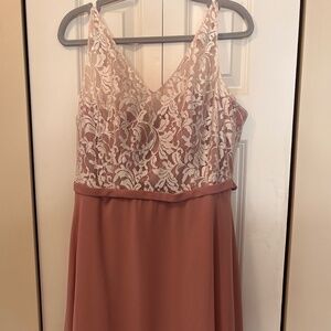 Azazie Blush Long Dress with Lace Top